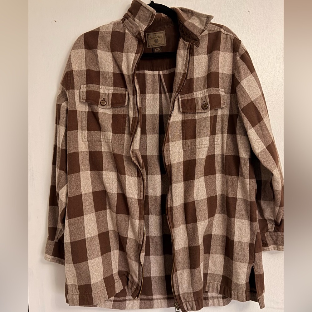 St. John's Bay Brown and Cream Checkered Shirt Jacket